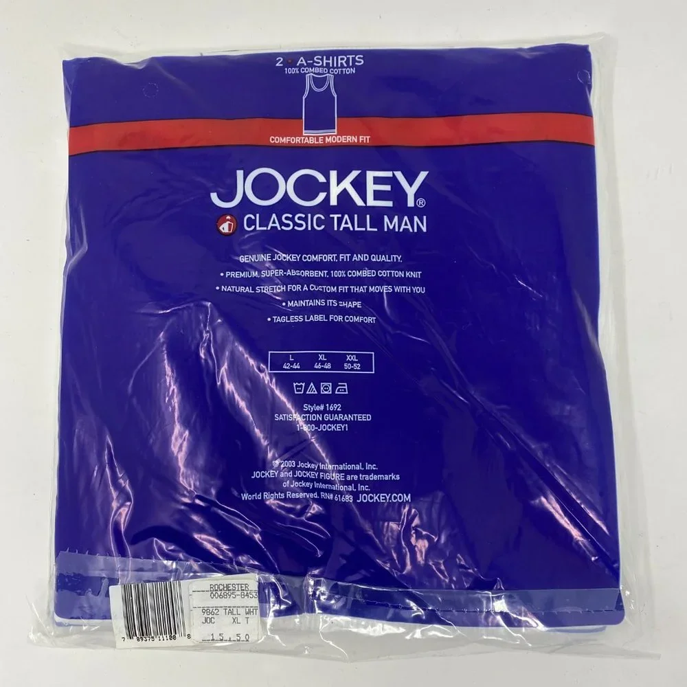 NEW jockey classic tall man a-shirt 2 pk vintage 2003 deadstock